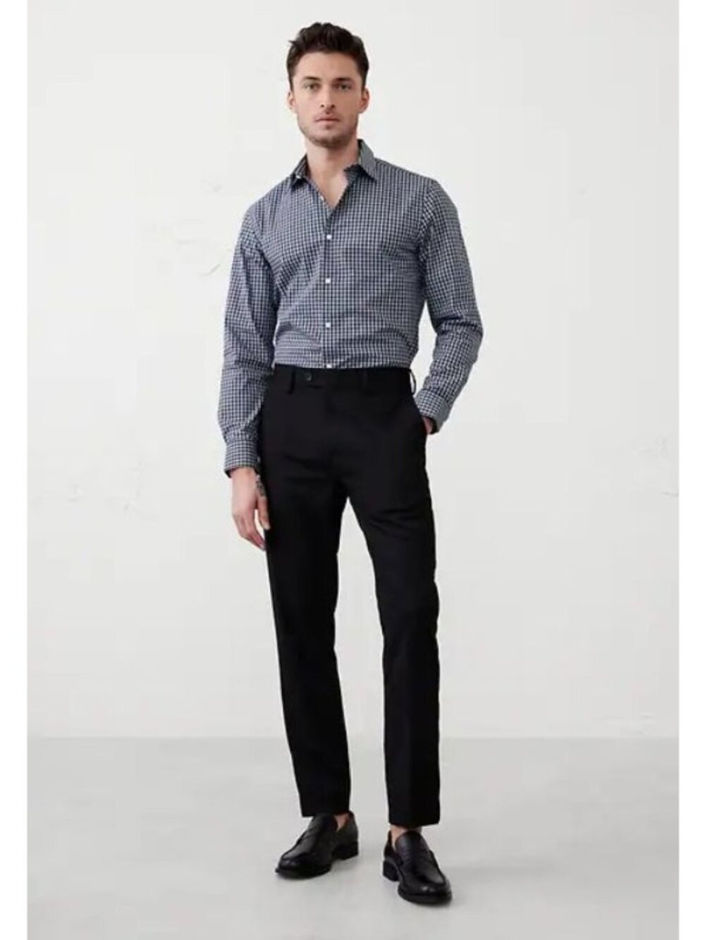 Banana Republic Slim Non-Iron Cotton Micro-Houndstooth Button-Down Shirt Blue L